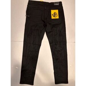 GFTD LA  Size-38 Black distressed/ripped slim-fit jeans with chain NWT